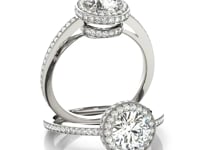 14k White Gold Round Diamond Engagement Ring with Pave Set Halo (1 1/2 cttw)