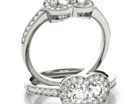 14k White Gold Two Stone Diamond Halo Ring (3/4 cttw)