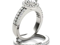 14k White Gold Halo Diamond Engagement Ring With Double Row Band (1 3/8 cttw)