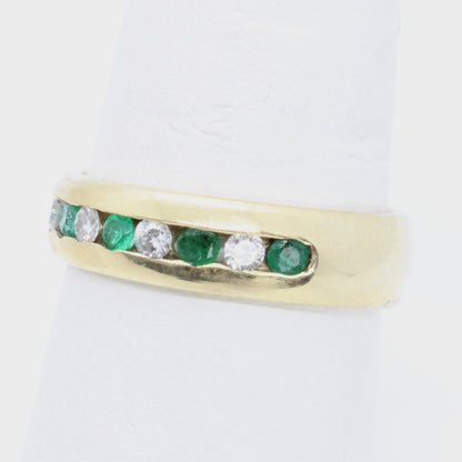 0.50 Ct Diamond & Emerald Band In 14k Gold