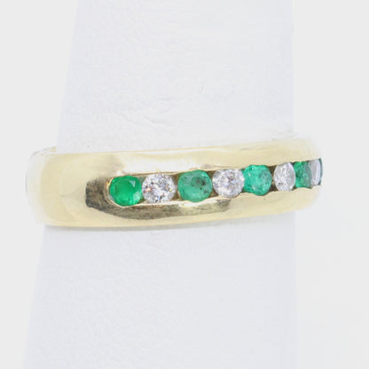 0.50 Ct Diamond & Emerald Band In 14k Gold