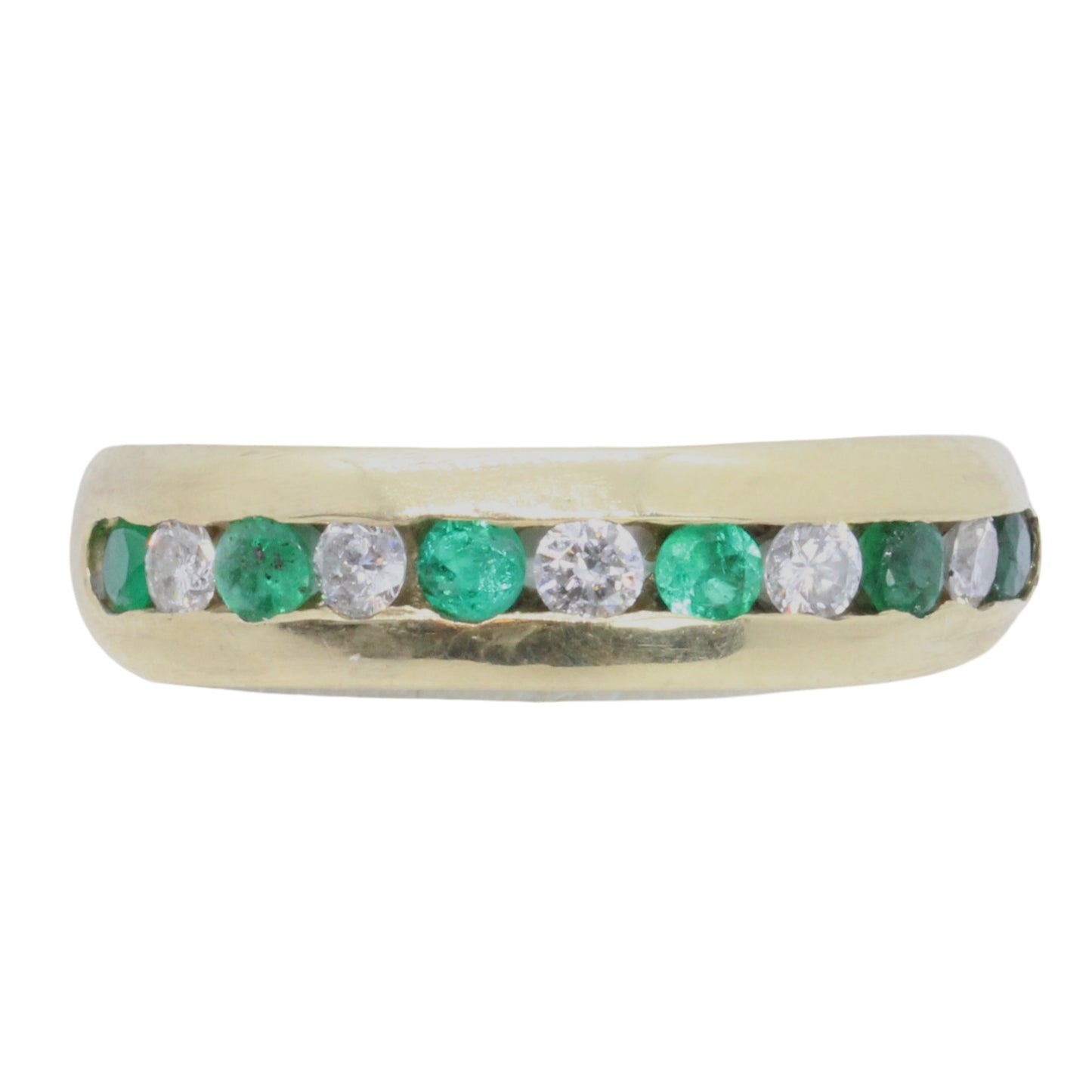 0.50 Ct Diamond & Emerald Band In 14k Gold