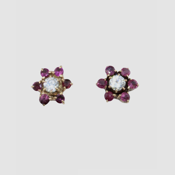 0.61 Ct Diamond & Ruby Earrings In 14k Gold